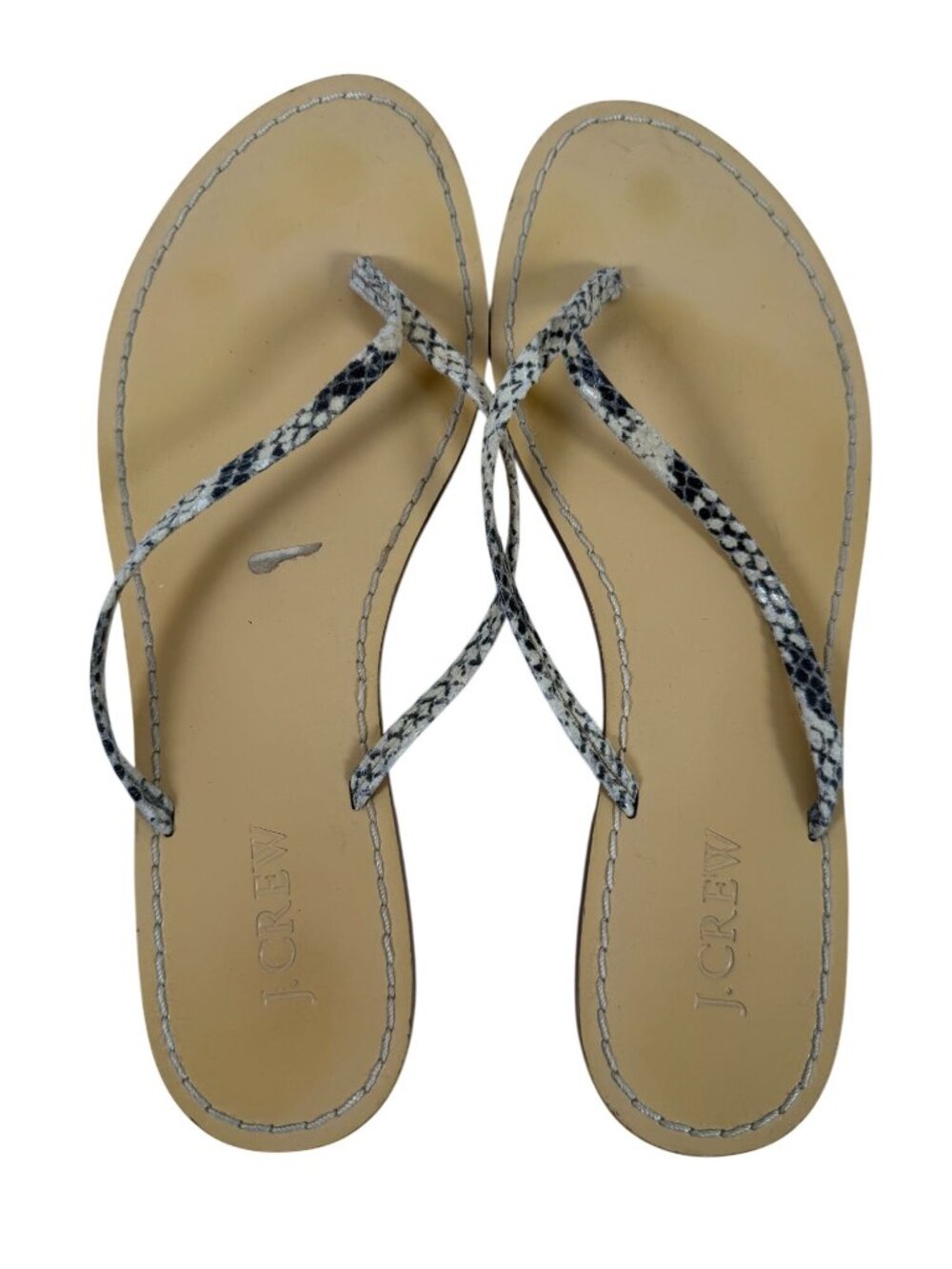 J.Crew Easy Summer Flip Flop Snake Print Leather Thong Sandals Size 8 Tan Black